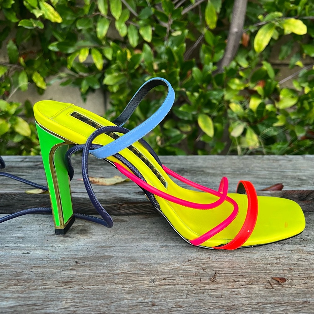 Kat Maconie Ashleigh Neon Yellow Pink Strappy Heels - Picture 9 of 14